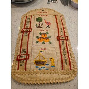 VTG Bahamas Perpetual Hanging Calendar Straw & Raffia Hanging Organizer 1960's